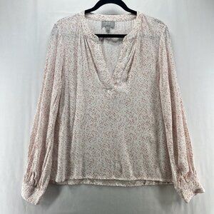 Pure Collection Blouse Size 8/10 Printed Popover Long Sleeve Viscose Beige